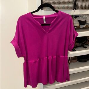 Relaxed Peplum V-Neck Blouse in Magenta